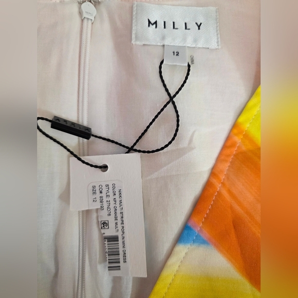 NWT Milly Nikki Multi Stripe Abstract Poplin Mini Dress 👗 Fit & Flare Size 12 - Picture 7 of 11